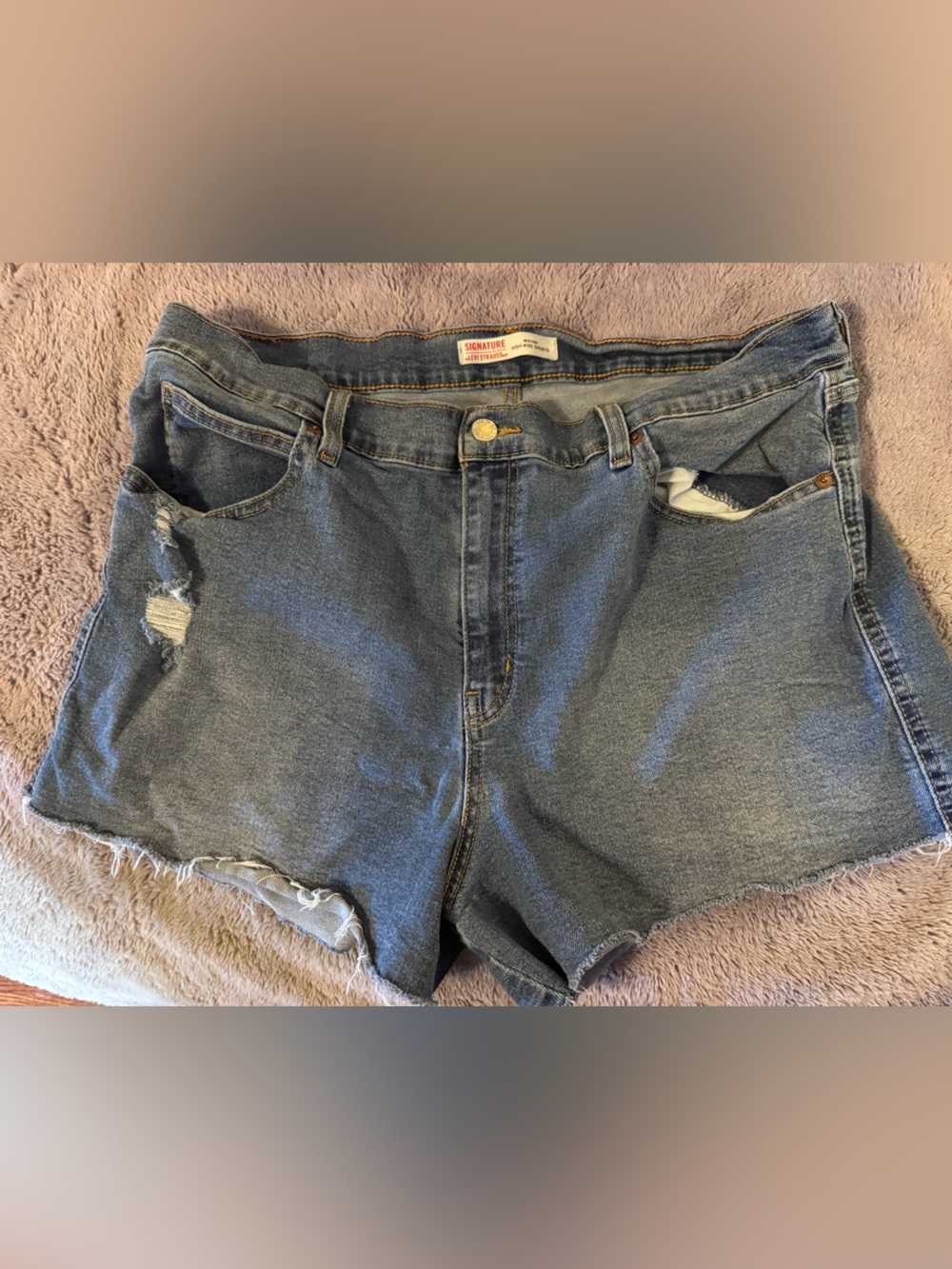 Signature by Levi Strauss Distressed Light Blue Denim Shorts